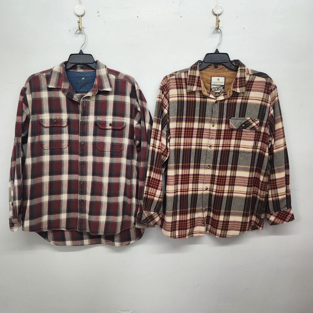 2 Redhead Denim Buck flannel plaid button up long sleeve shirt size XL